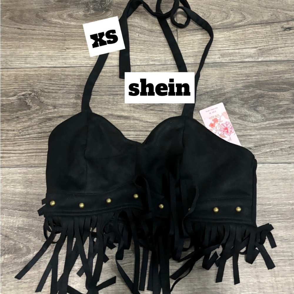 black fringe halter top